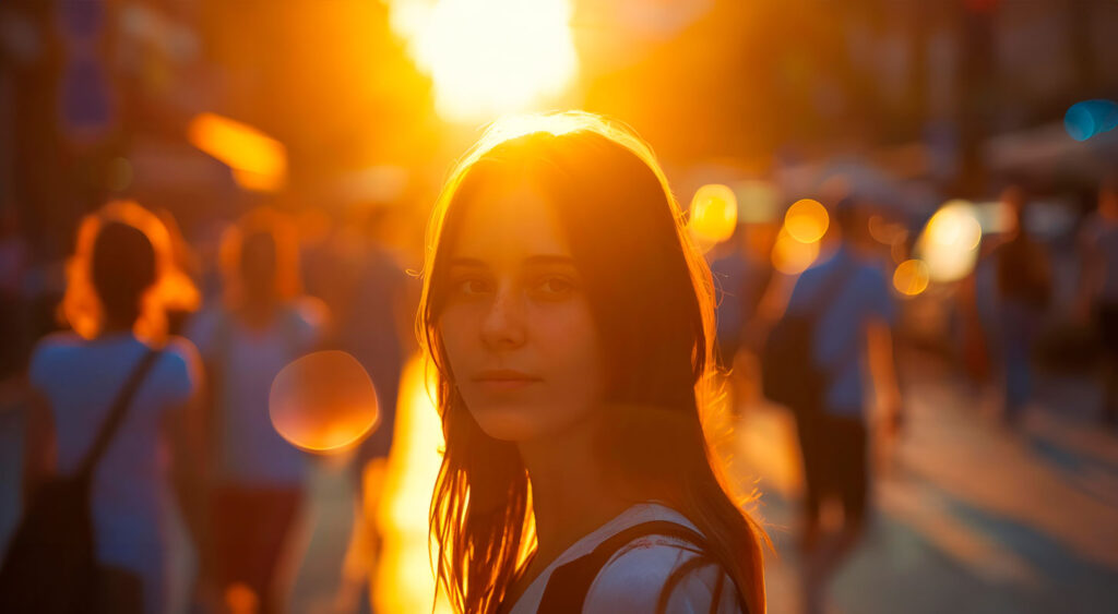 Woman admiring the sunset at an inspiring travel destination.