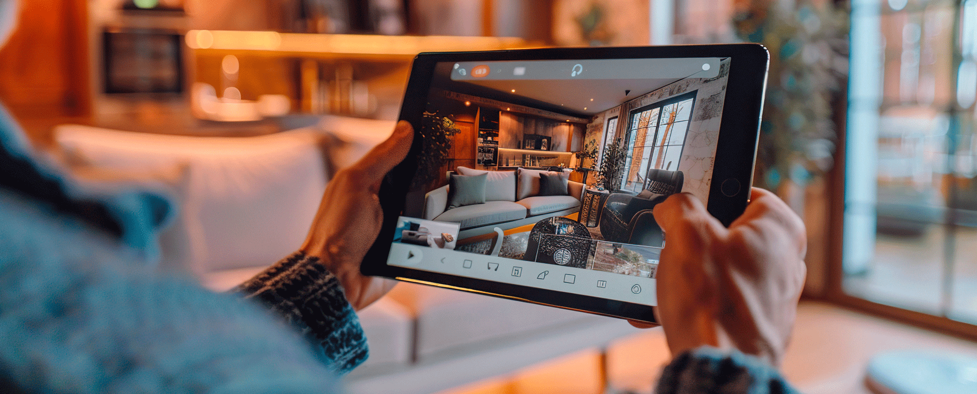 Virtual preview of a hotel room using digital twin technology.